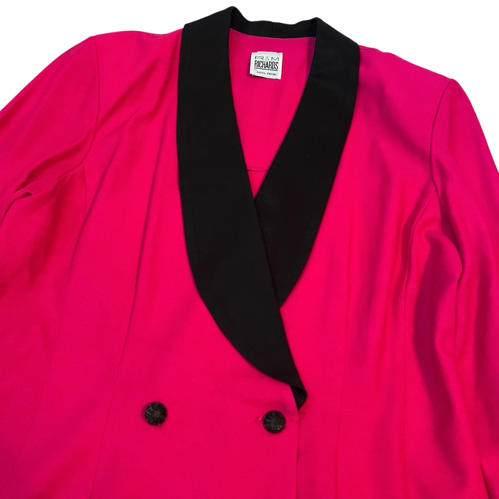 Vintage Hot Pink Black Lapel Blazer R&M Richards Bold 80s 90s Power Jacket Sz 16