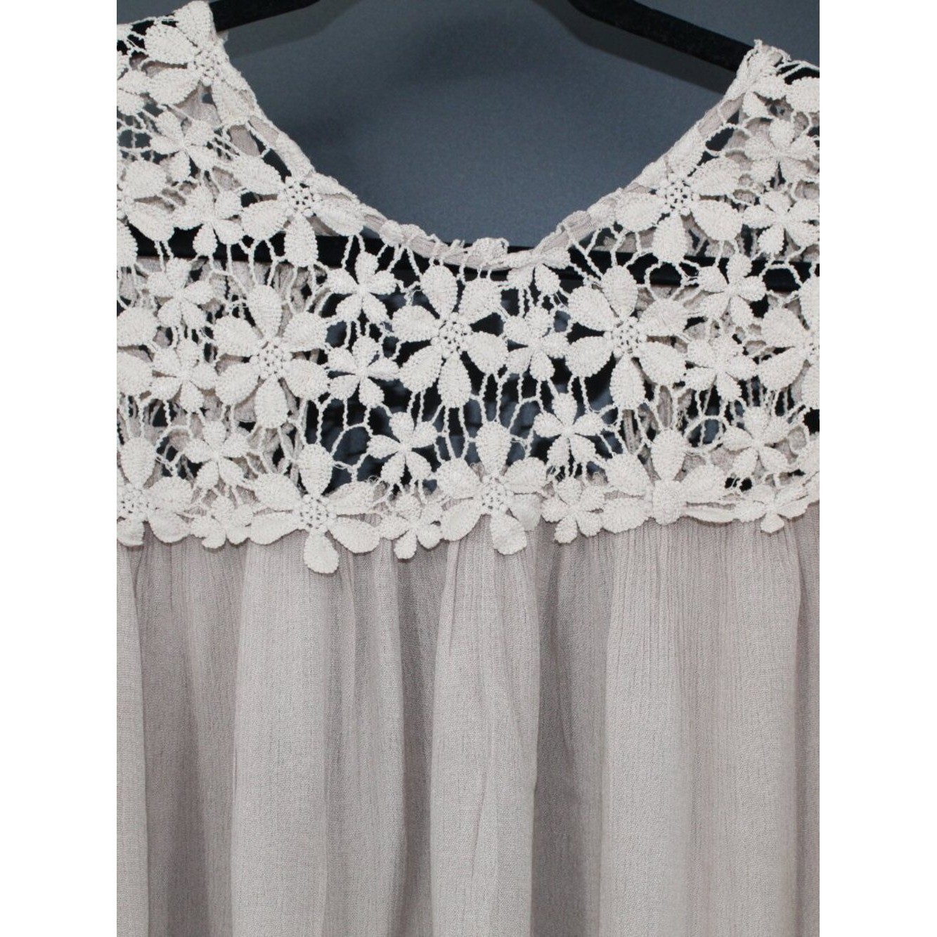 LACE TANK OPEN FRONT M/L VINTAGE COTTAGECORE BOHO CHIC OATMEAL