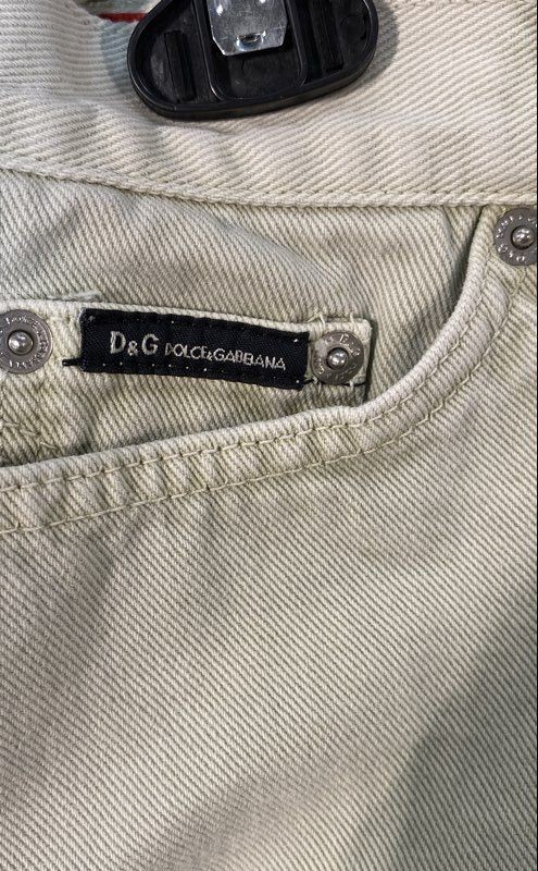Vintage 90s D&G Dolce & Gabbana Women’s Beige Pleated Denim Mini Skirt Sz 26/40