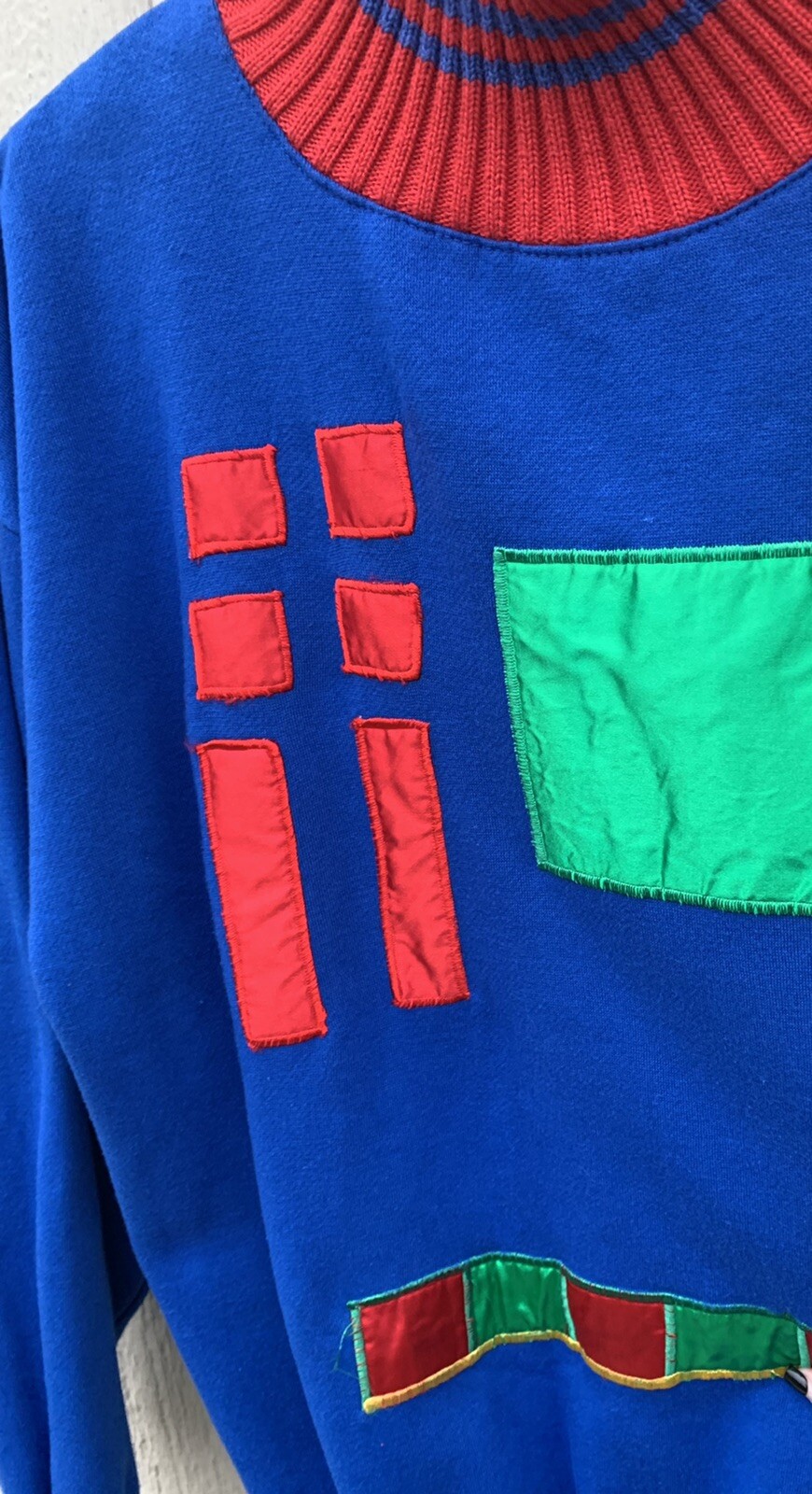 vintage sweashirt with geometric satin primary colors 1980s Boundary Waters L
