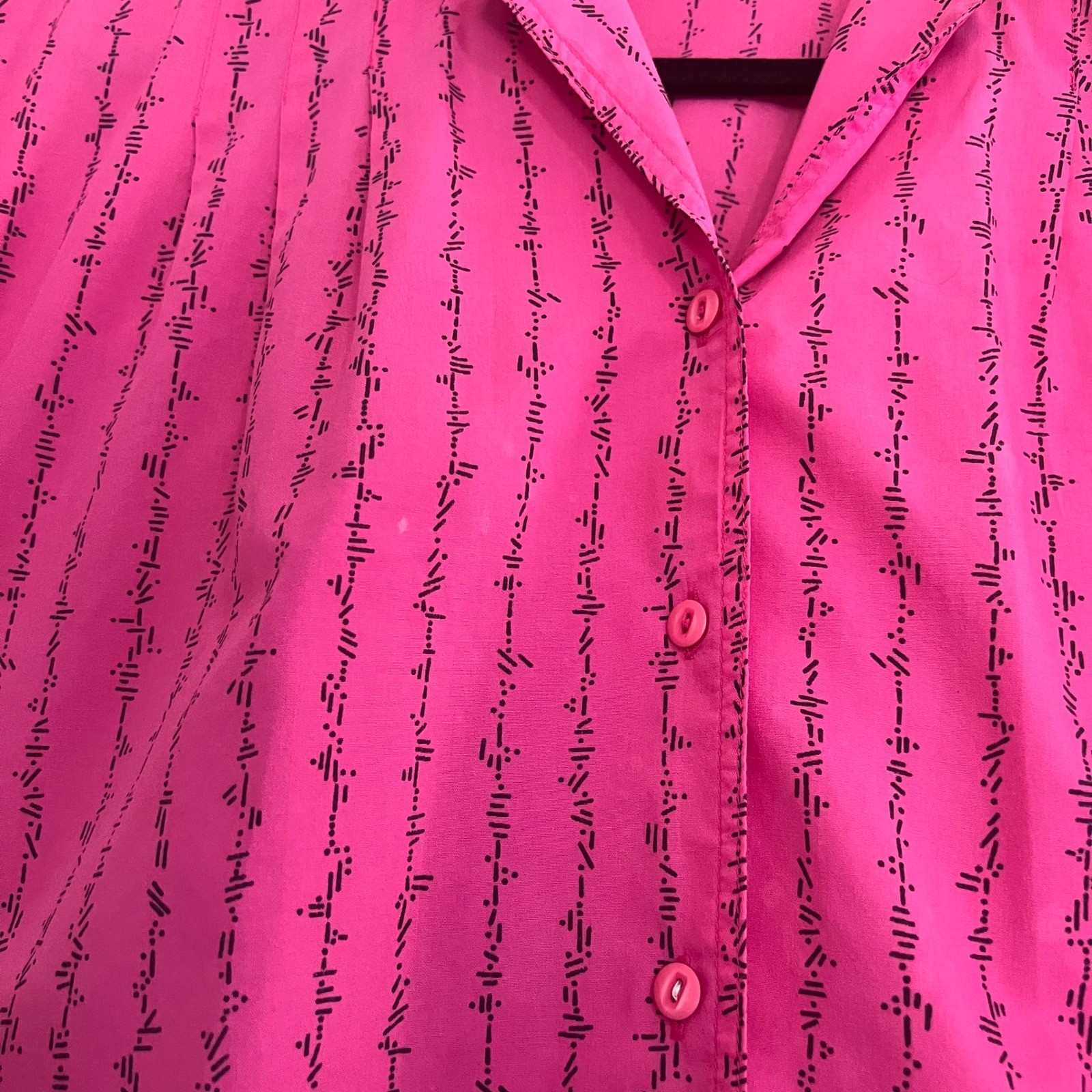 Vintage Grand Design Pink Geometric Stripe Button Up Blouse Short Sleeve Size 10