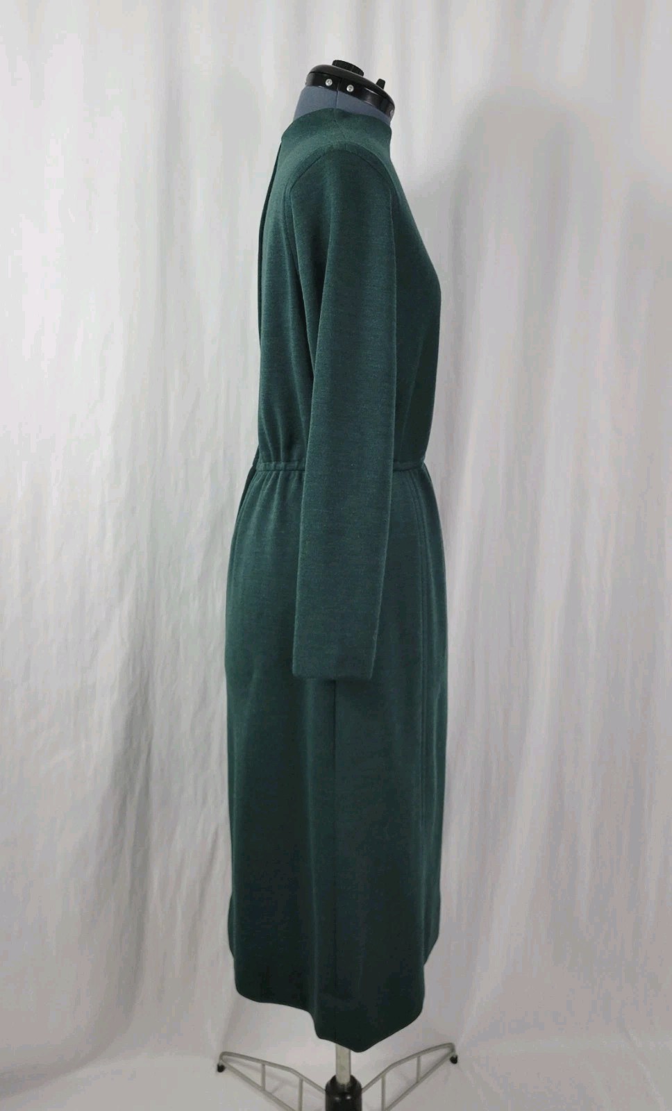 Vintage Tanner Green Wool Blend Blouson Dress w Elastic Waist Size 14