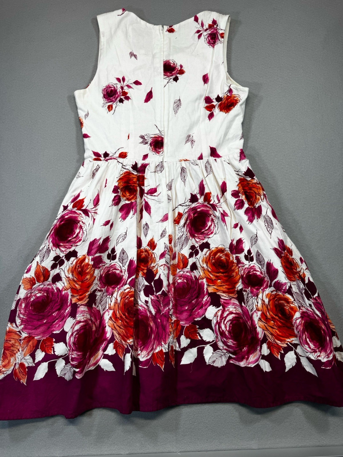 Myrtlewood of California 1960s Floral Fit & Flare Cotton Dress White Magenta L