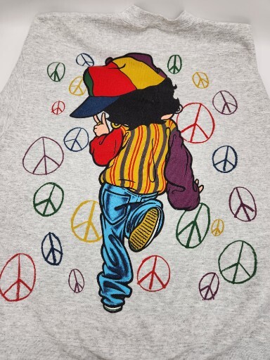 Vintage 1993 Betty Boop Hip Hop Peace Out Gray Sweatshirt 2 Sided Size XL-Tultex