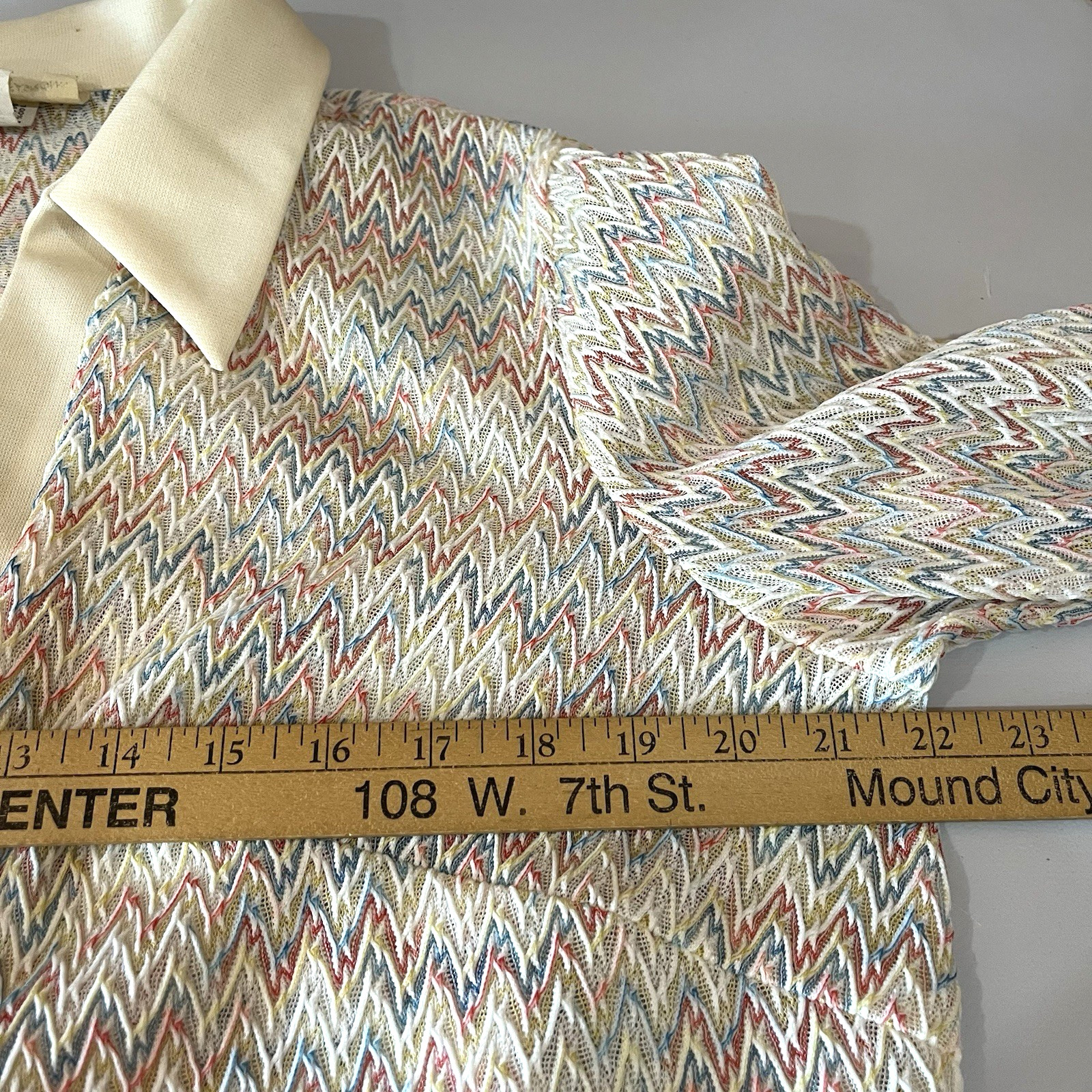 Vintage Preferred Fashion 2 Piece Dress &Jacket Set Yellow Chevron Knit M/L 80’s