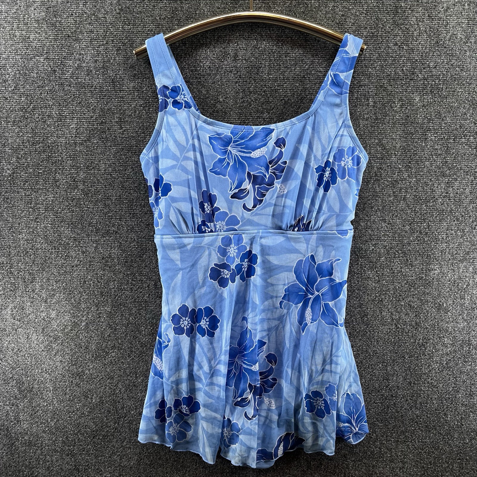 Vintage Cherokee Swimsuit Dress 18W Blue Floral Tummy Control Soft Cups NWT