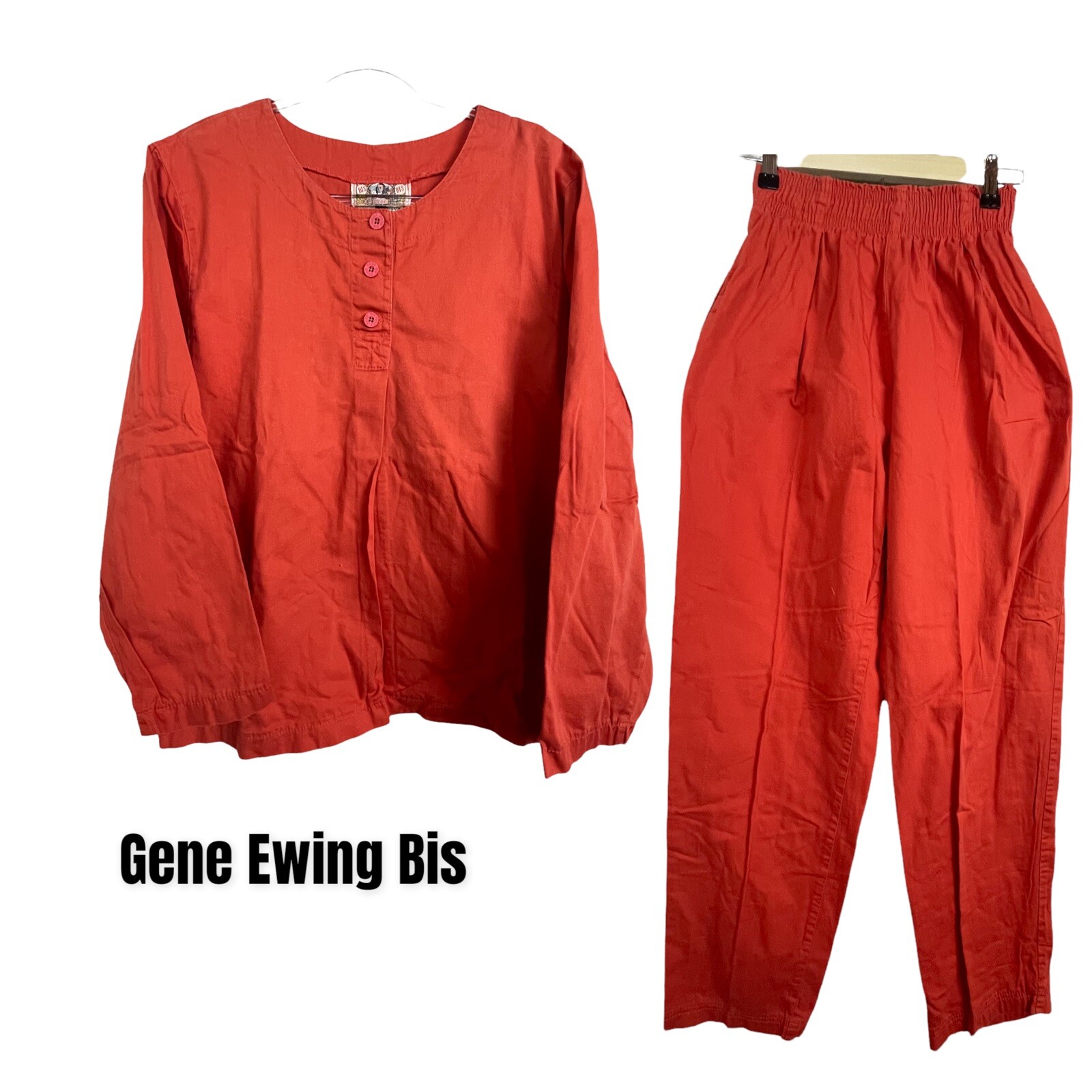 Vintage Bis Bis Gene Ewing Wrinkled Rich Denim 2-Piece Pant Set Size S Orange