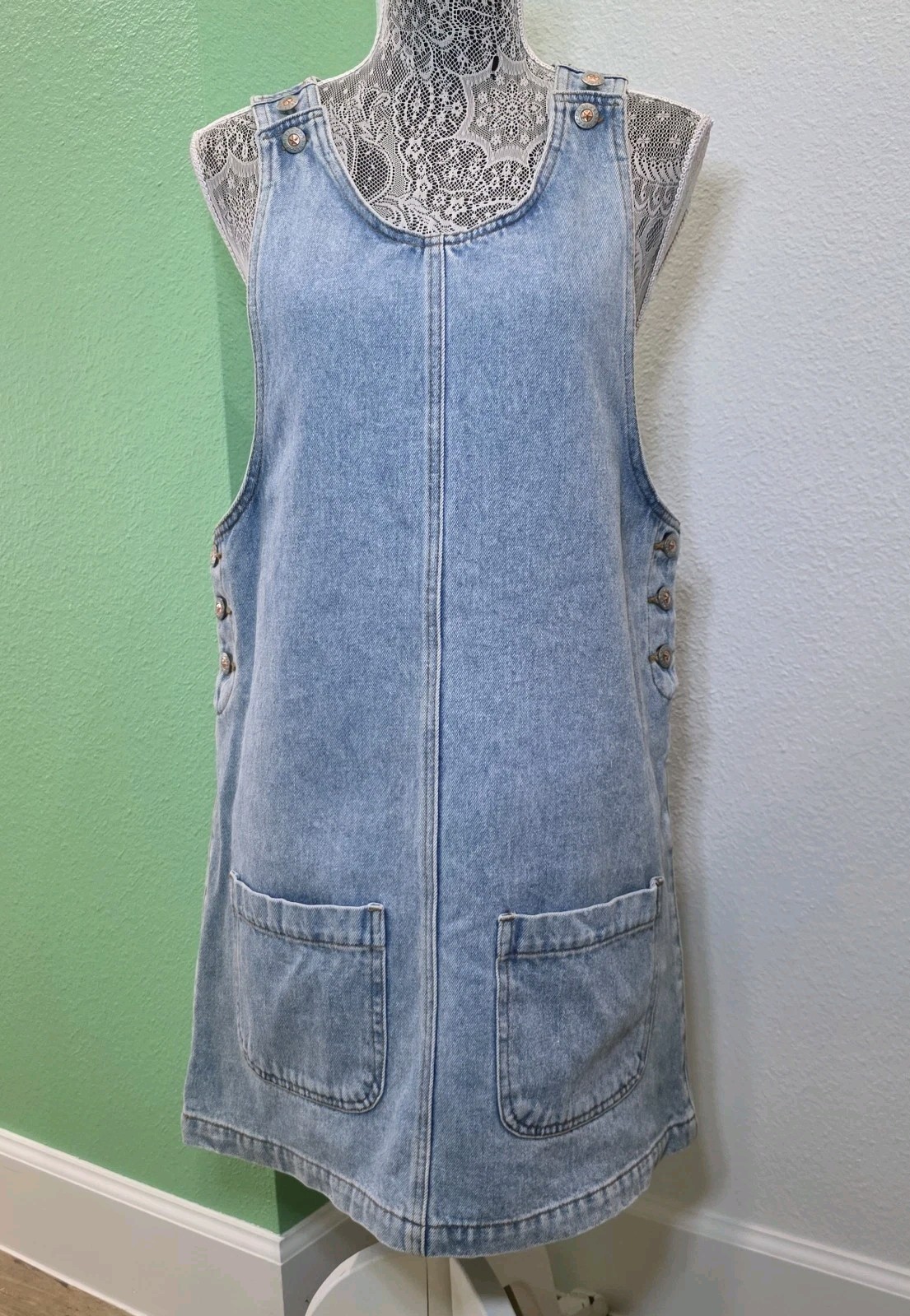 Vintage Zana-Di Denim Jumper Dress Womens Light Wash Pinafore 90s Grunge Small