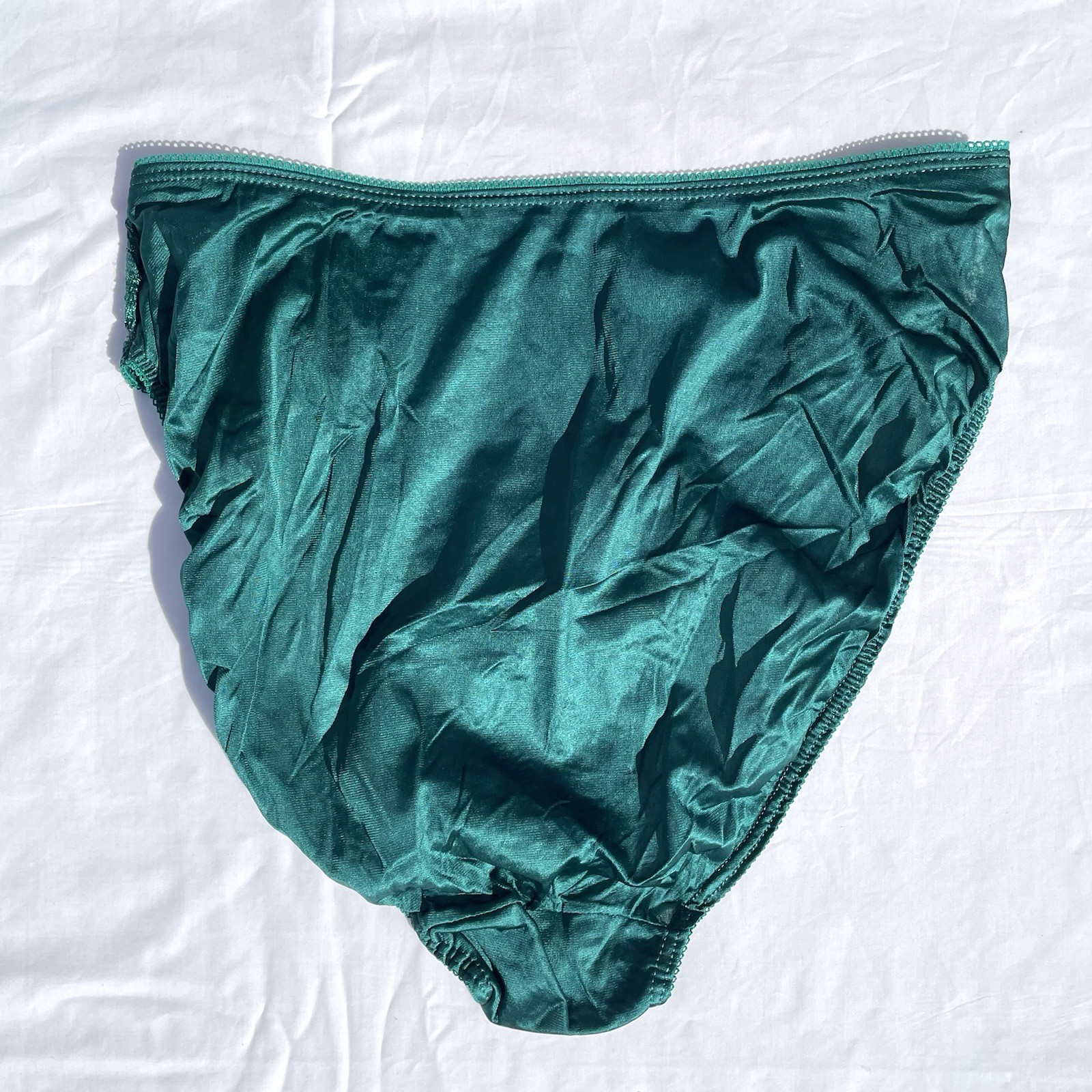 Vintage Gia High Cut Satin Lace Panties Womens Large 7 Green