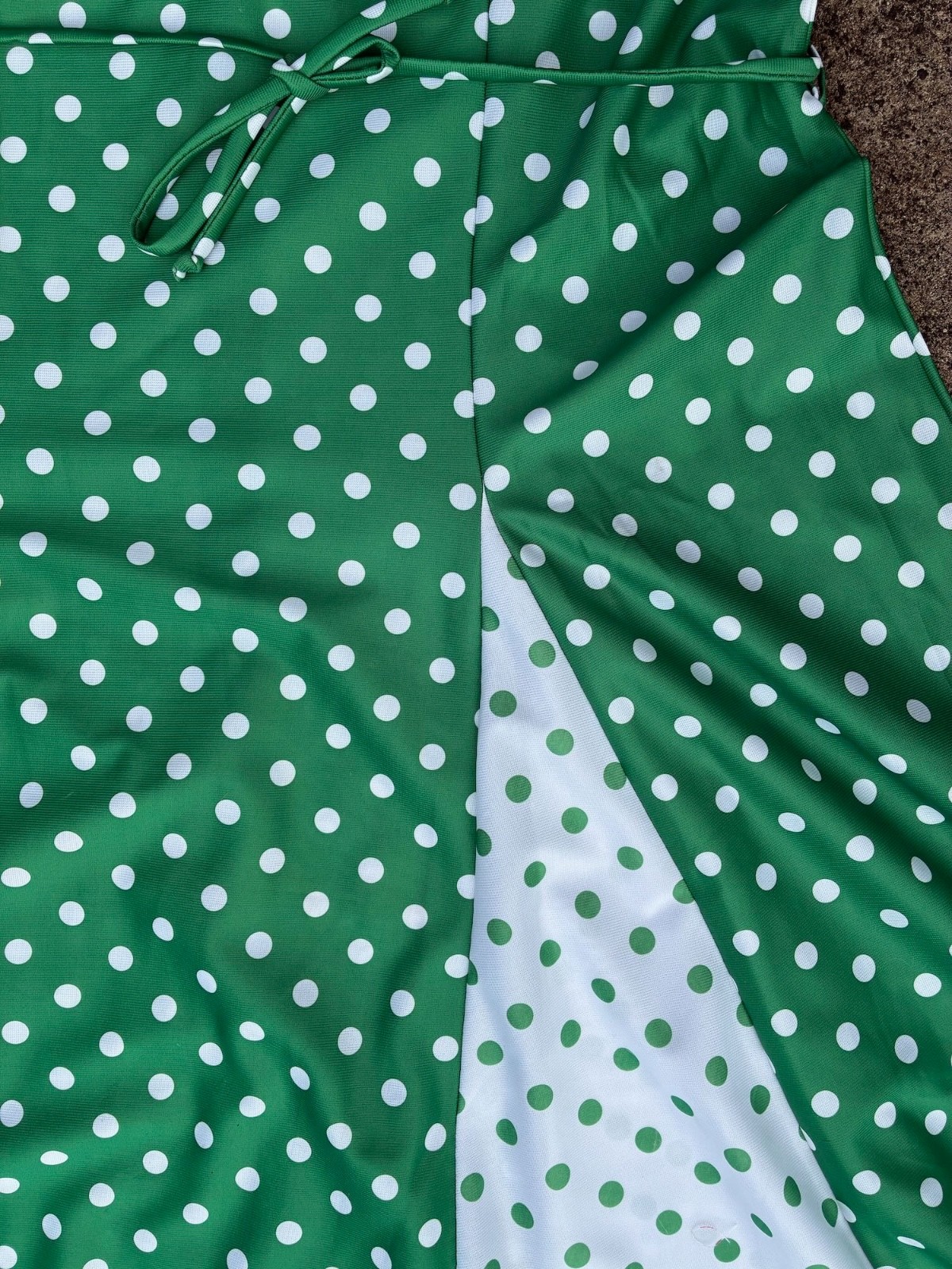 Vintage 70s Unworn size XL Midi Dress Green Spots Fit & Flare 'Osti’ tags