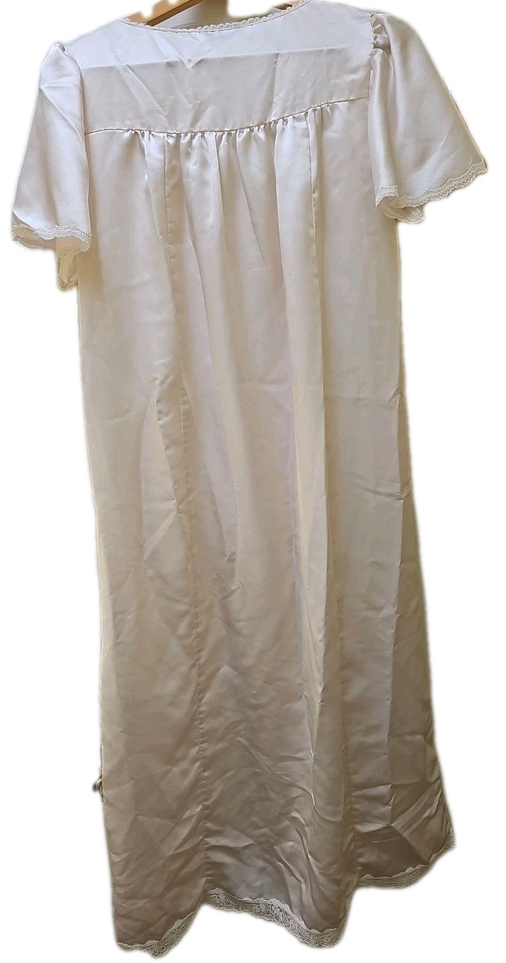 Vtg Christian Dior Silky Poly Satin Long Gown Ivory Pink Lace Detail ?Medium?