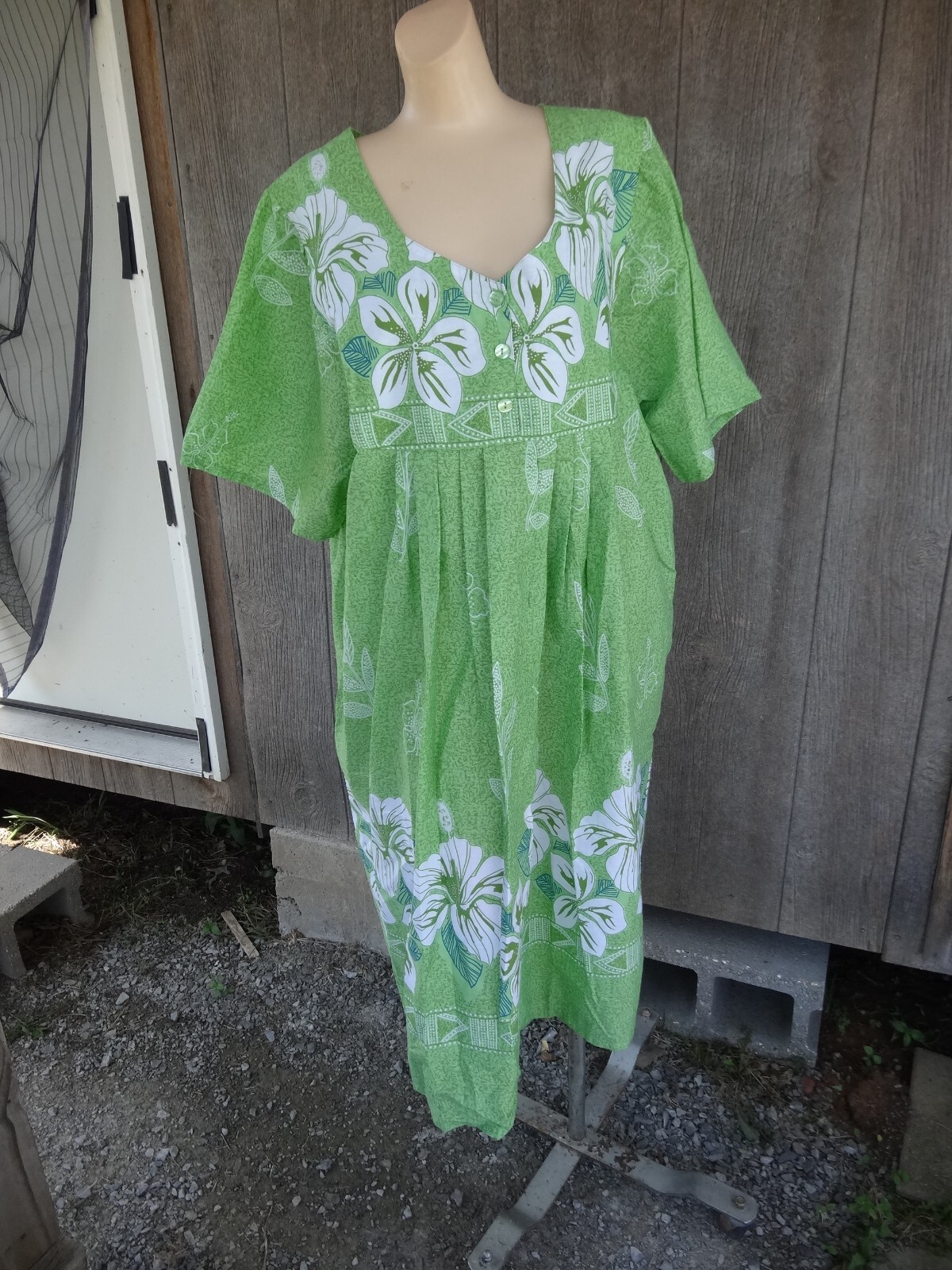 Nos Hawaiian Cotton Blend Green Muu Muu Lounging Summer House Dress 2xl