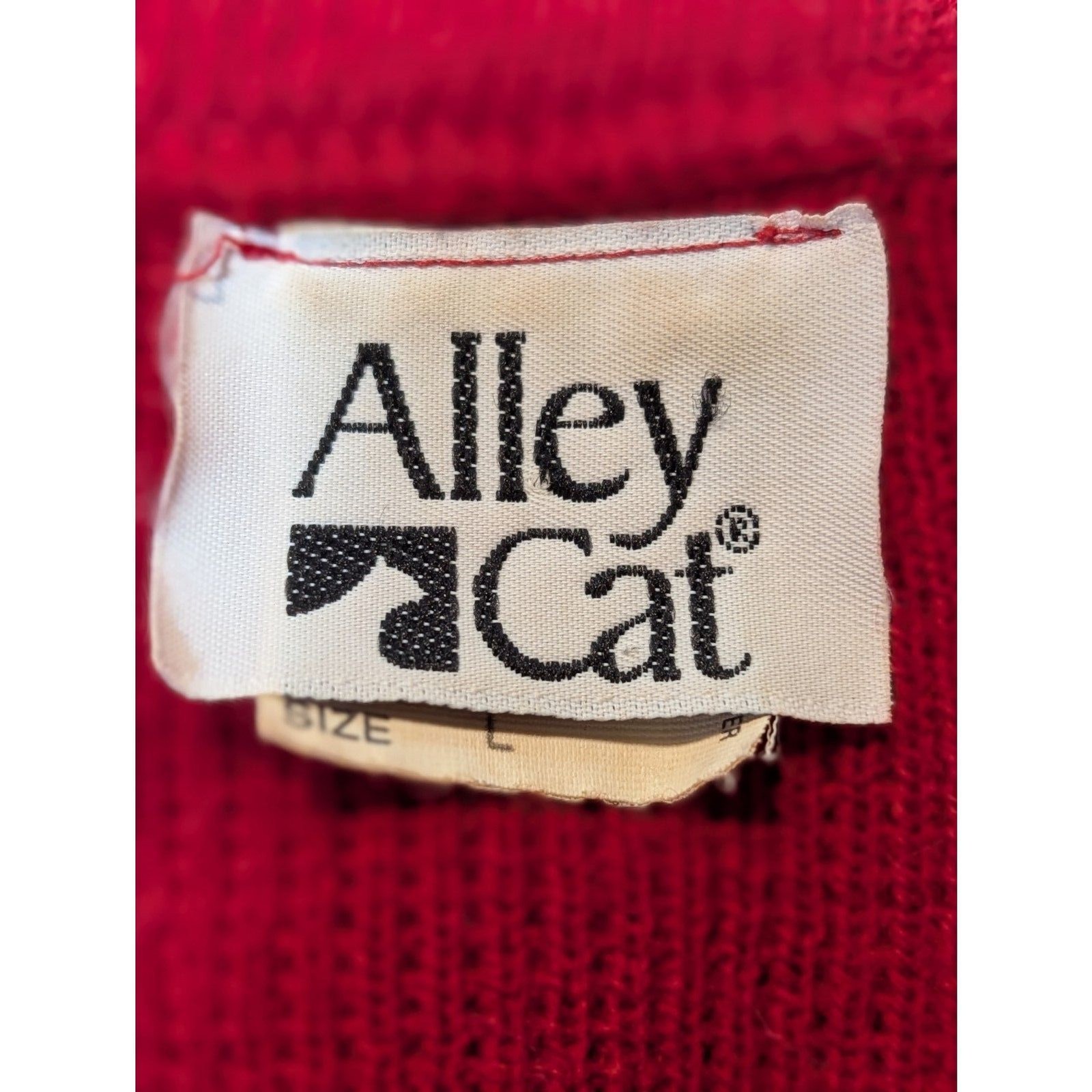 Vintage Alley Cat USA Red Lace Trim Cardigan Sweater Women’s L Pearl Cottagecore