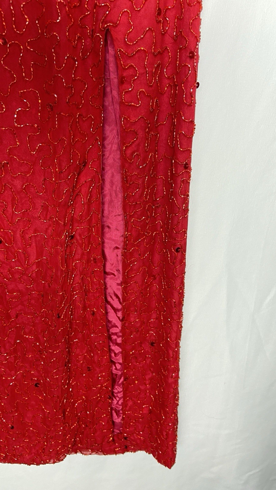Vintage Andretta Donatello Womens Small Dress Red Beaded Silk Gown 90s Y2K Prom