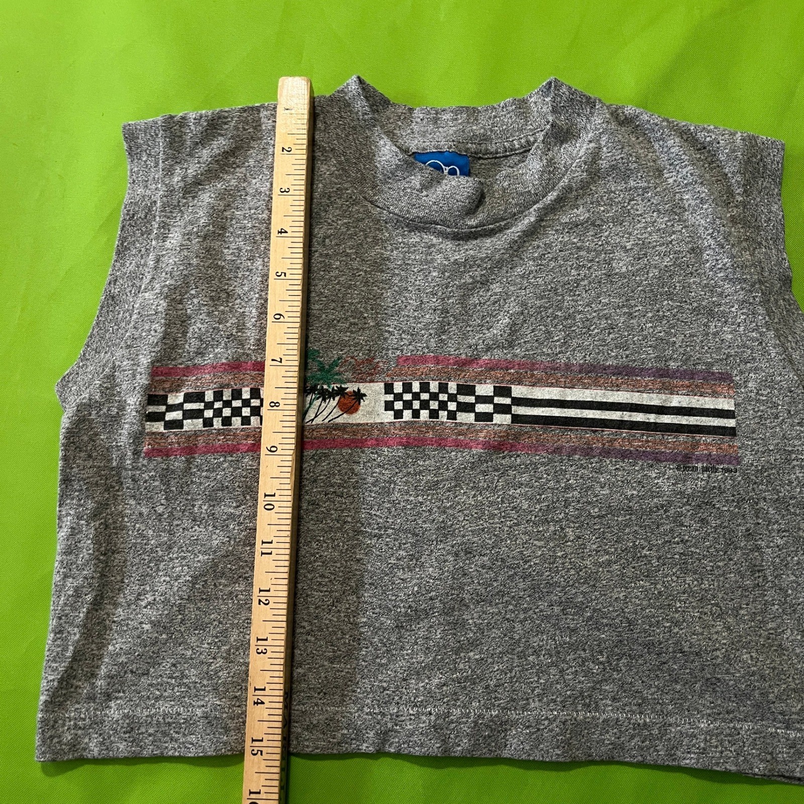 Vintage 1983 Ocean Pacific OP Gray Crop Top Tank Sleeveless Surf Checkerboard M