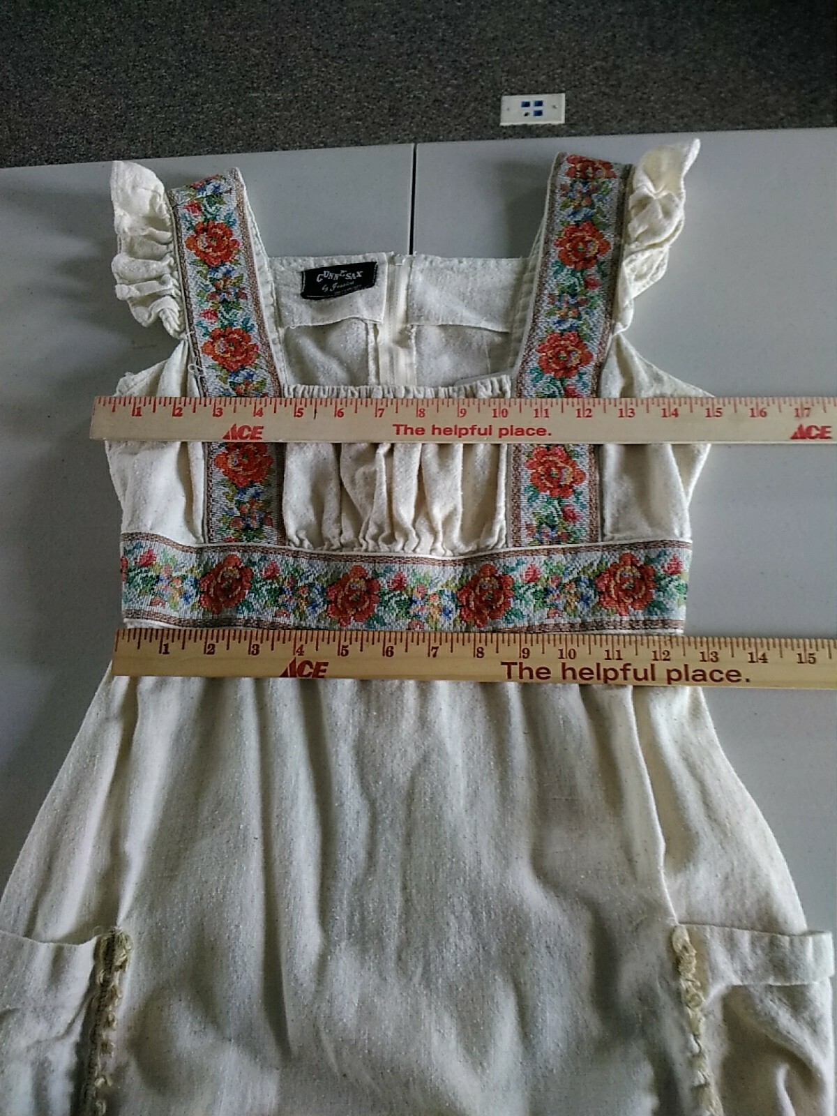VTG 1970’s Gunne Sax Maxi Dress Women’s Med Black Label Cream Multi Color #J2642