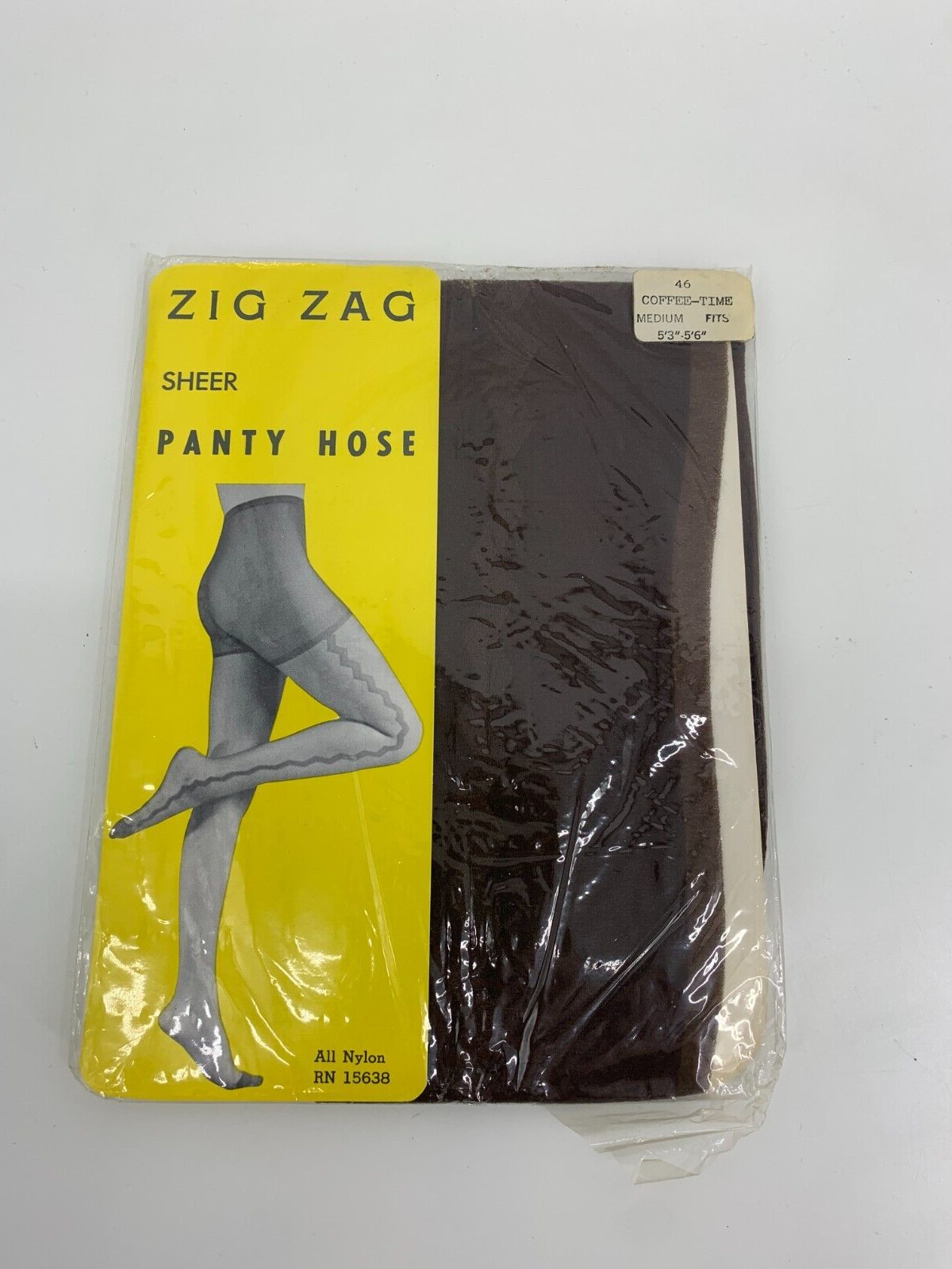 Vintage ZIG-ZAG Sheer Pantyhose 60s In Original Package Coffee-Time Nylon