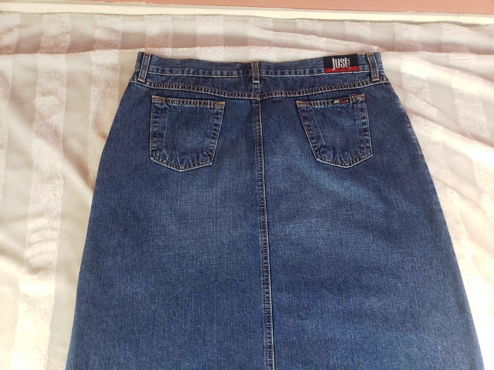 Vintage Just Jeans USA Denim Maxi Skirt Juniors Size 17 Blue Straight Front Slit