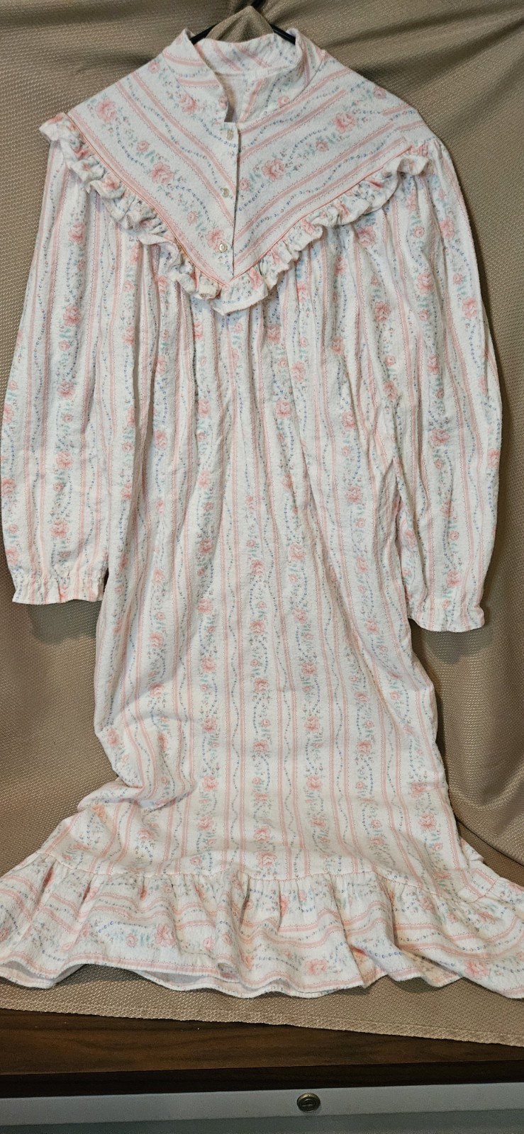 Vtg Flannel Nightgown Granny Cottage Pink Floral Prarie Jennifer Dale Cotton LG