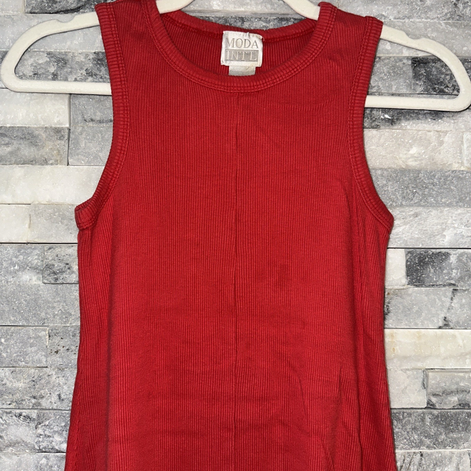 Vintage Moda International Red Ribbed Fit And Flare 90s Y2K Dress XS Ex Small
