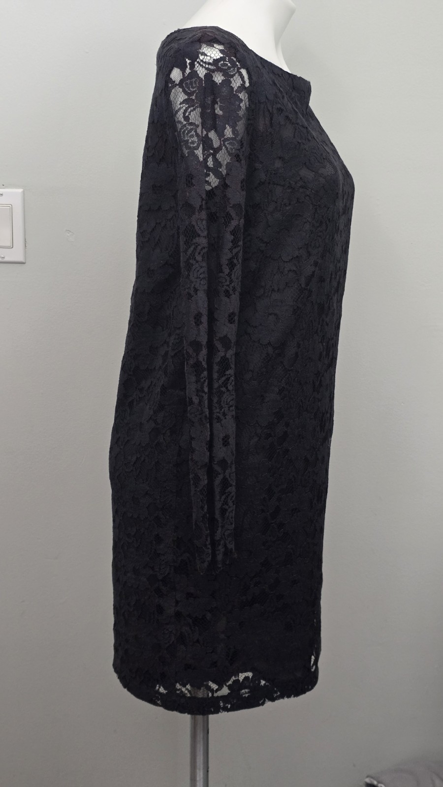 Vintage Henri Bendel Black And Red Lace Long Sleeve Dress, USA Made Tag Size 8