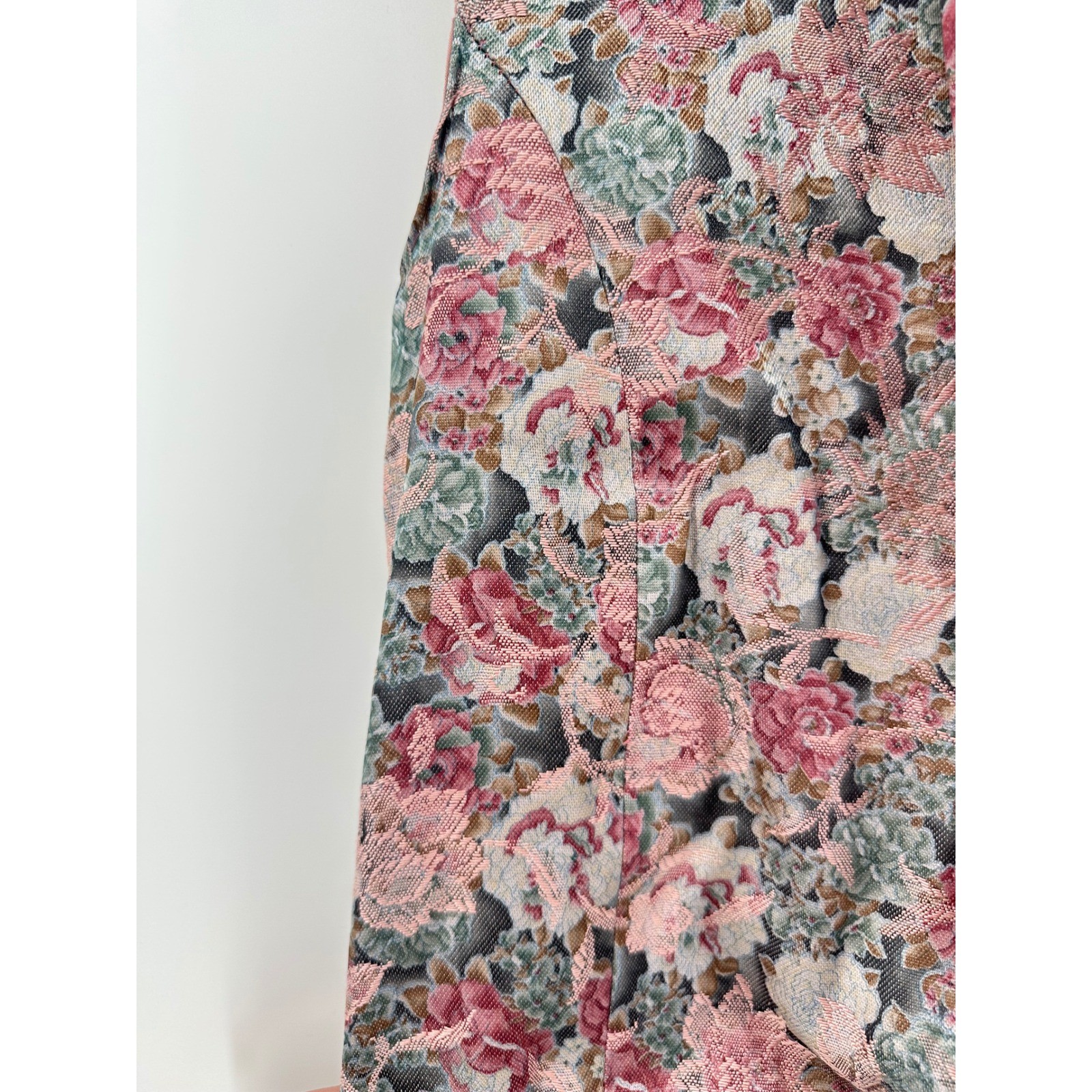 Vintage Handmade Floral Tapestry Vest Pink Rose Brocade Open Front Cottagecore
