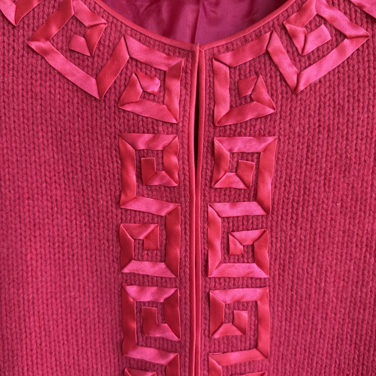 Vintage 60s Pink Angora Cardigan- Hand Trimmed W Satin- Hong Kong- Size 40