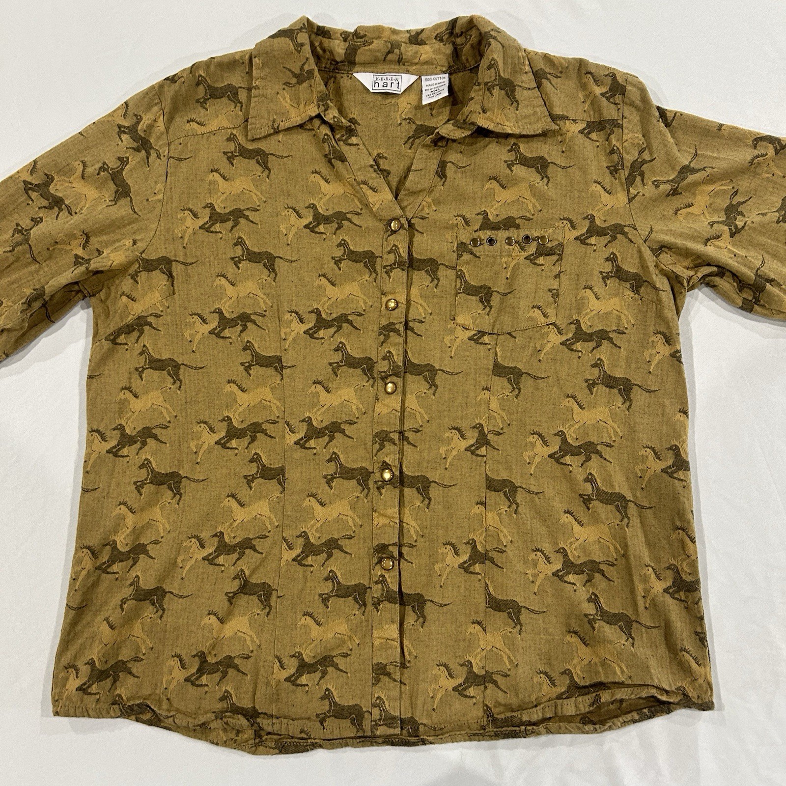 Vintage Keren Hart XXL Top Horse Pearl Snap Long Sleeve Ranch Western Shirt