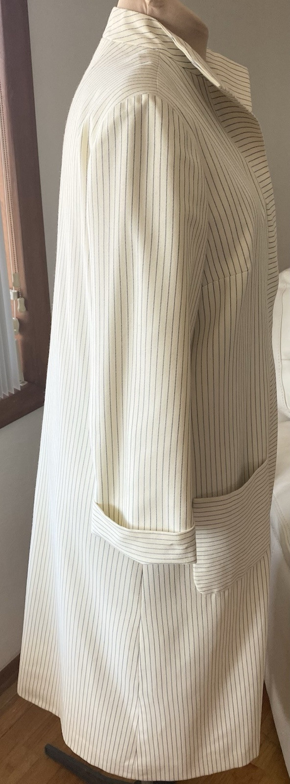 Vintage 60s FRED ROTHSCHILD Duster Coat *Large* Ivory Blue White Striped Spring