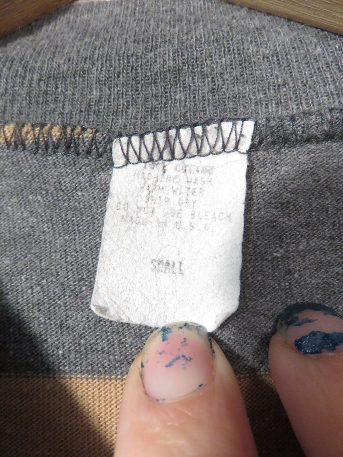 Vintage 80s/90s Gray And Khaki Striped Cotton Tshirt With Crest Logo Made In USA