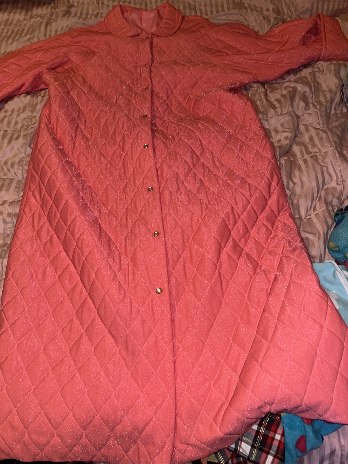 Quilted Robe Housecoat 1960s Pink Satin Floral Size Plus Sz Tall Long