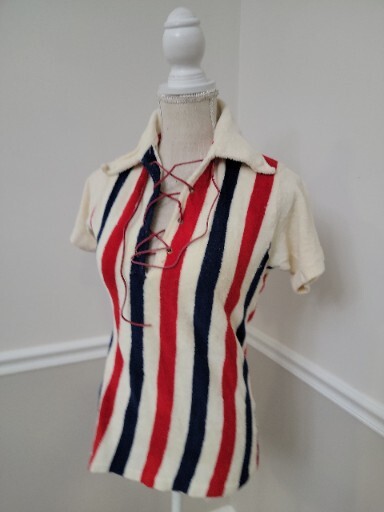 VTG ART GUILD Striped Terry Cloth Unisex Top/Mod Gogo/Hippie/Medium