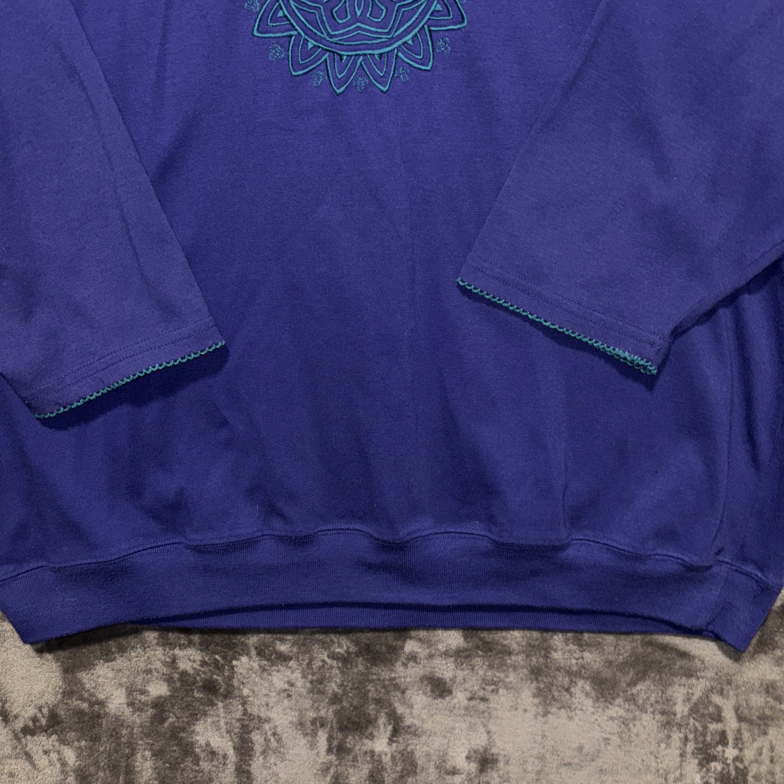 Vtg 90’s BLAST Women Purple Pullover Ornate Embroidery Silver Button Grandma