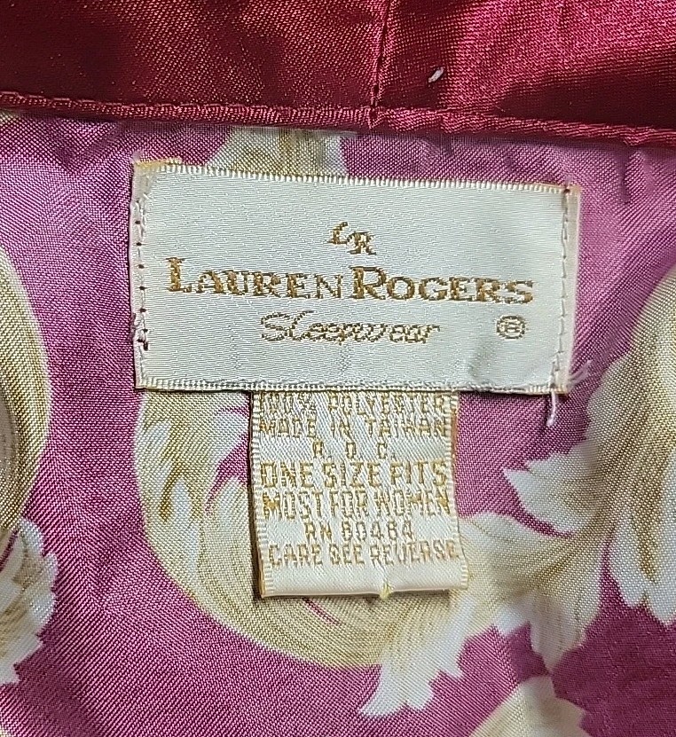 Vtg Lauren Rogers Silky & Satiny Nightgown & Robe Linegerie Pajama Set 1X EUC