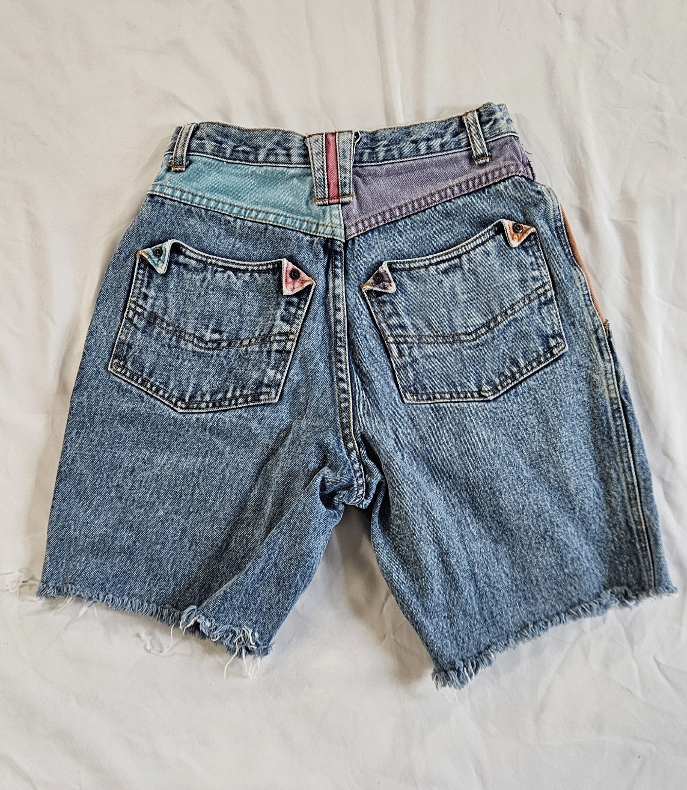 Vtg 80s Nuovo County Seat Colorblock Denim Shorts Cutoff Pleated High Rise 7/8