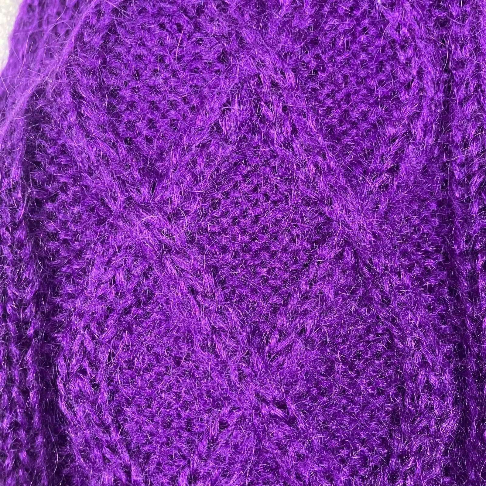 Vintage Purple 50% Mohair Blend Cable Knit Cardigan Sweater Womens Large Acrylic