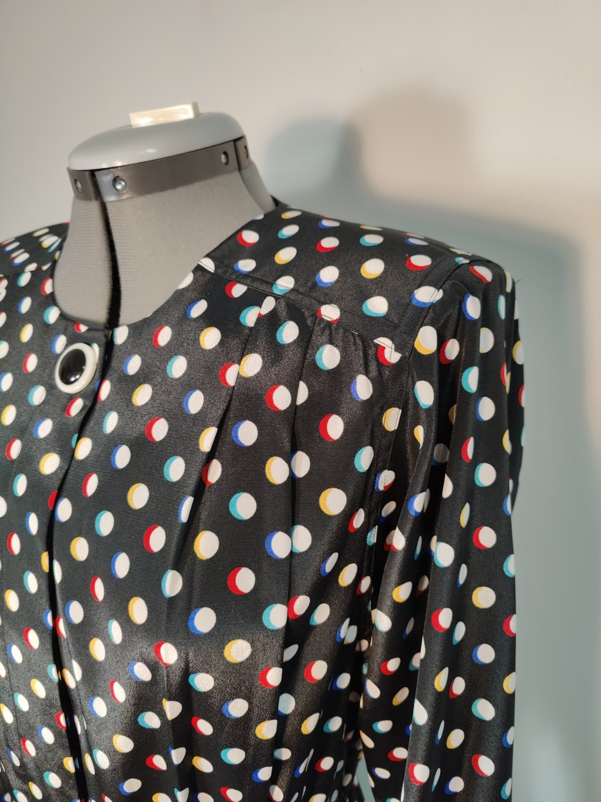 Vtg Leslie Fay 80’s Polka Dot Secretary Dress Sz M Career Shoulder Pads Pockets