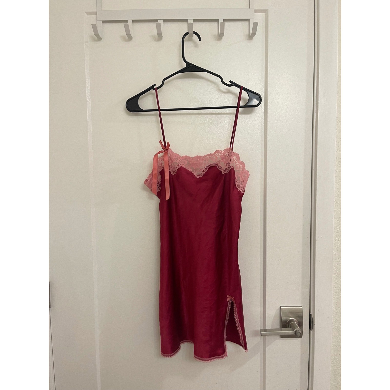 Vintage Y2K Victorias Secret 2005 Slip Dress Bows Pink Red Coquette