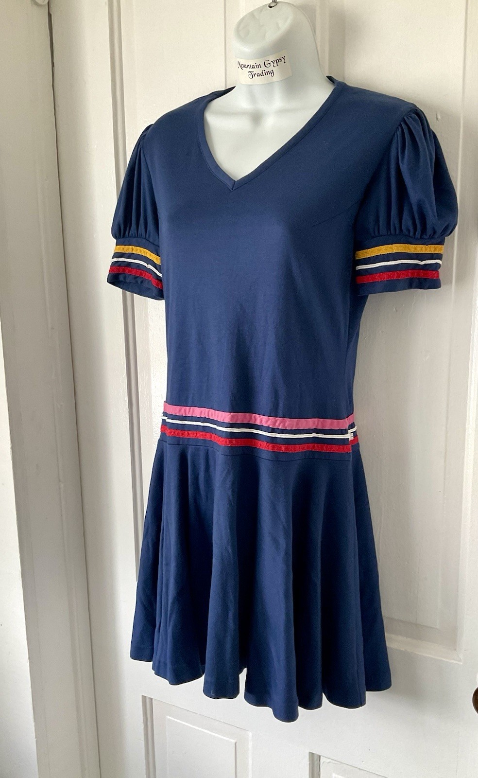 Vintage Sears Jr Bazaar Navy Blue Mod GoGo Sailor Dress Drop Waist Circa 1970’s