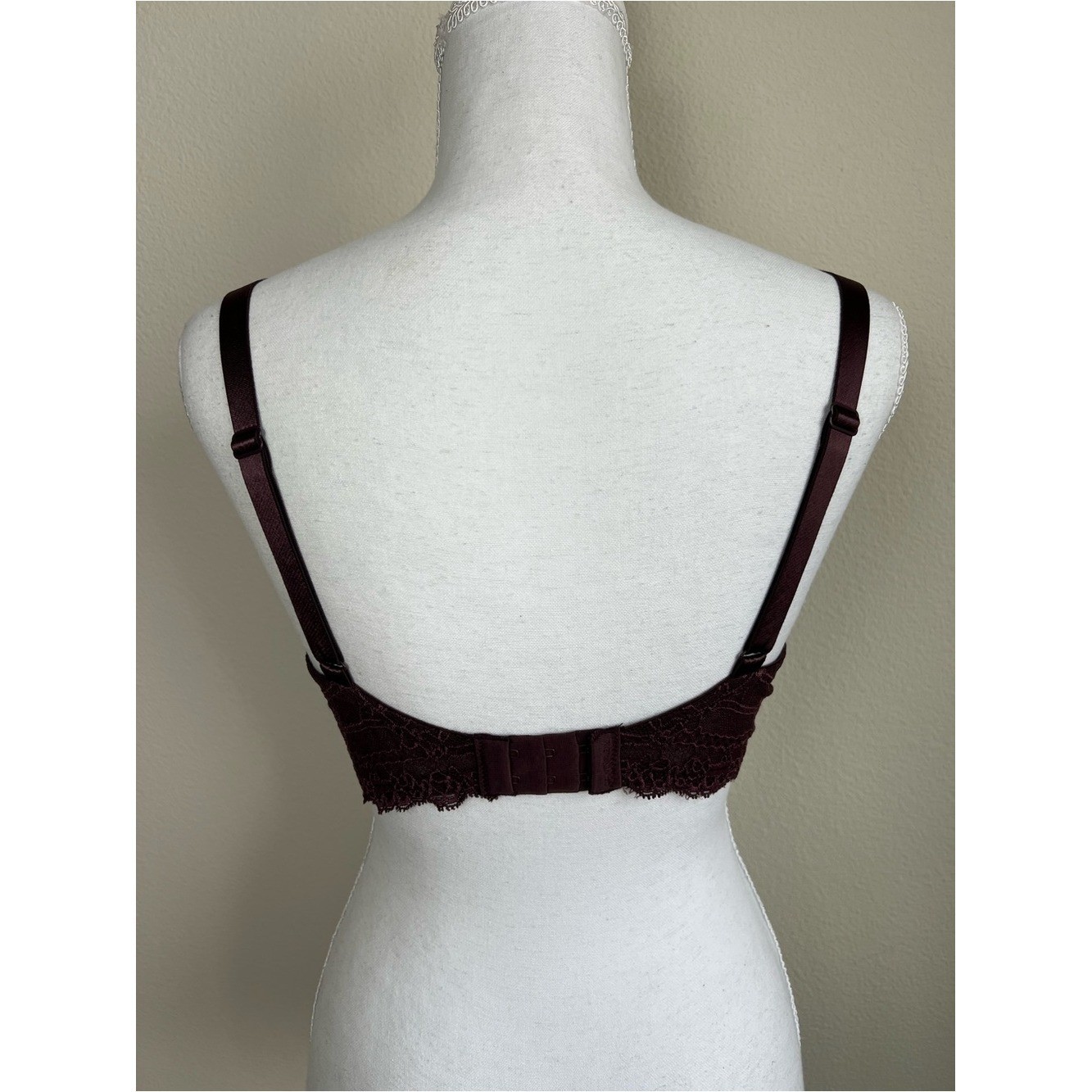 Calvin Klein 36C Customized Lift Lace Bra Burgundy Wine Padded Underwire