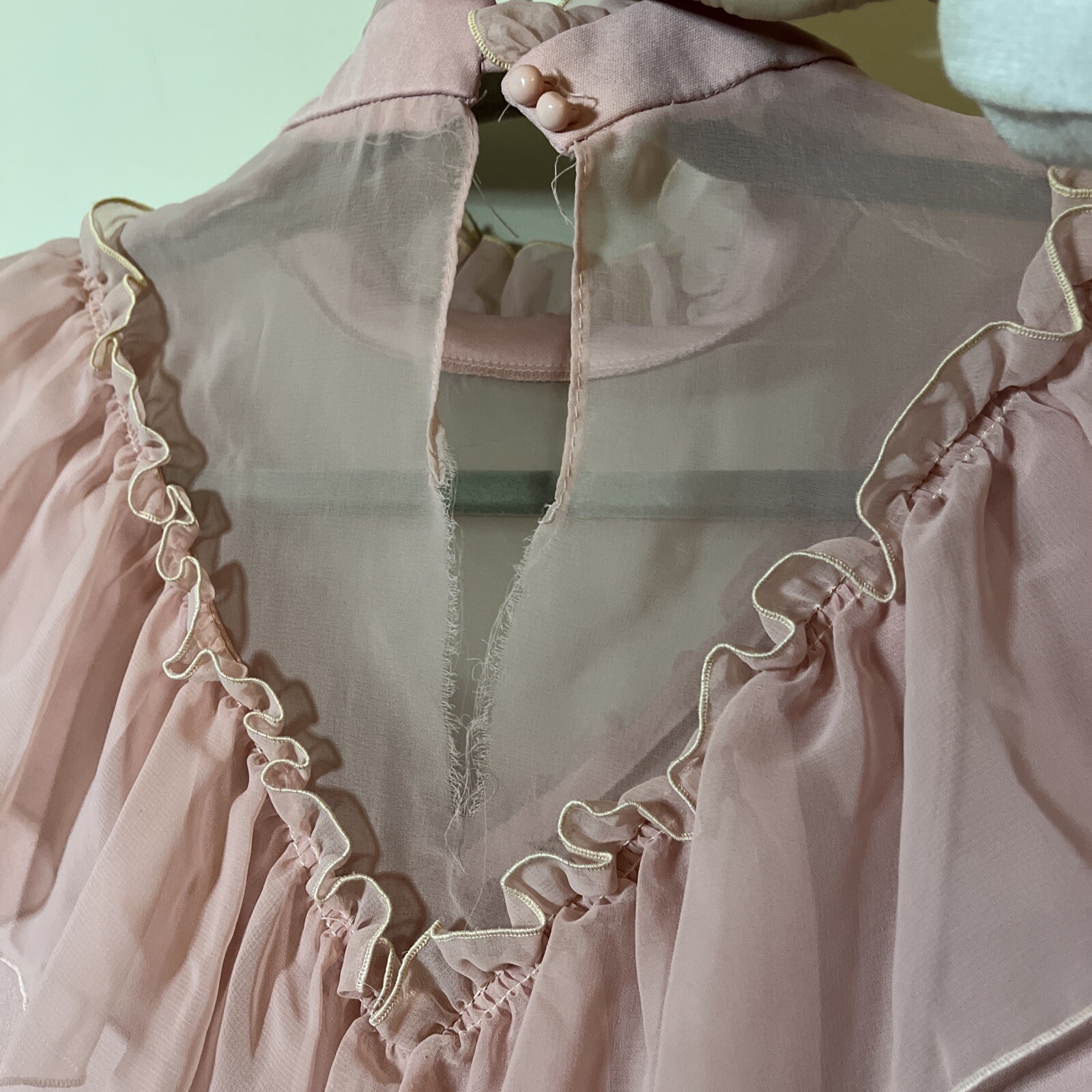 VTG 1970s Riccardo Pink Chiffon Ruffle Prairie Dress FLAWED