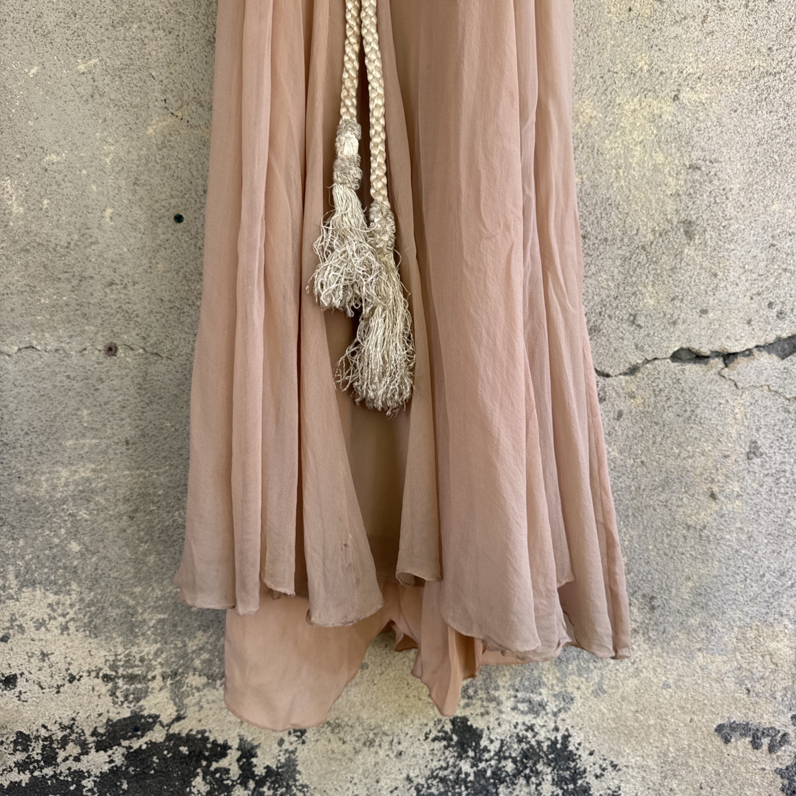 Vintage 1930s Lightest Pink Silk Chiffon Gown Triple Strap Maxi Fairy Dress