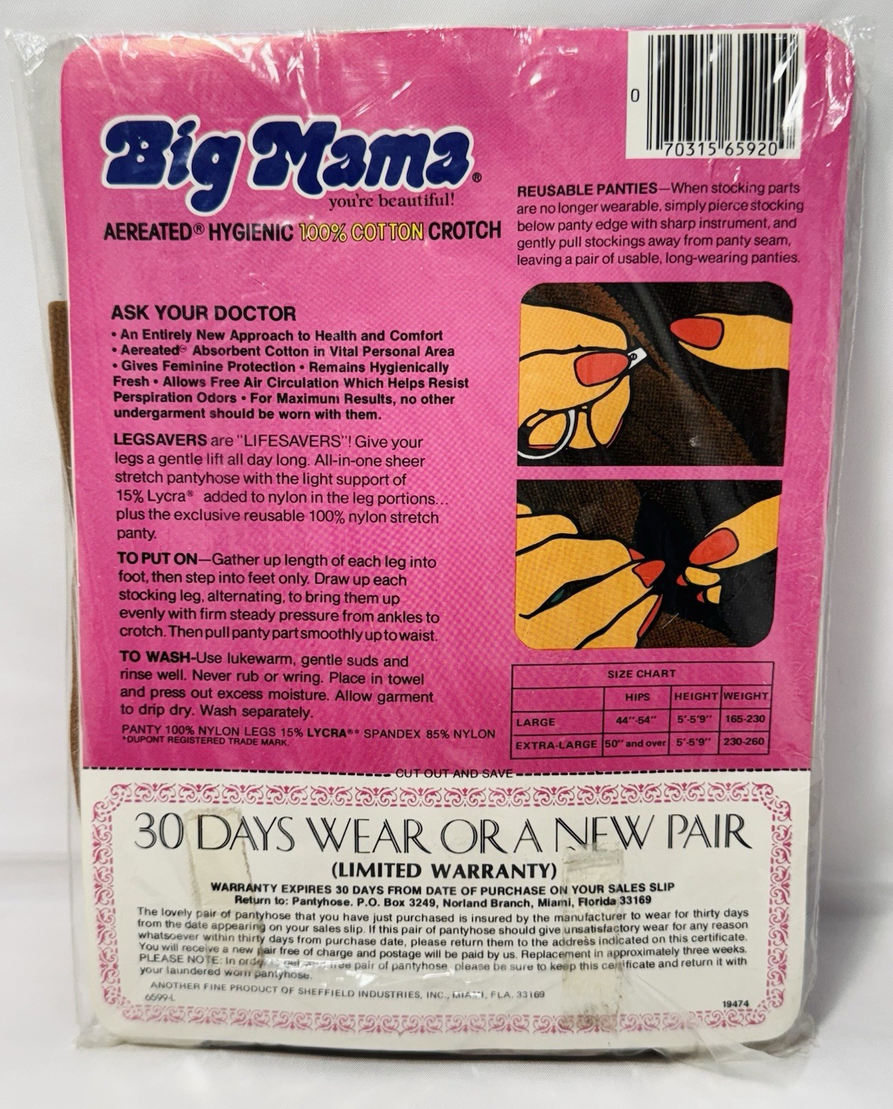 Vintage Big Mama PantyHose Large Support Legsavers Reusable Panty 1980 Prop