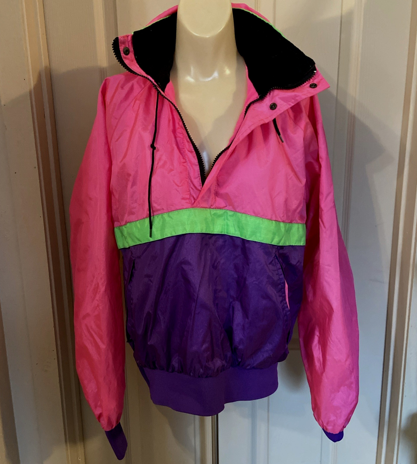 JACKET vintage 1980s 1990s colorblock windbreaker women sz S pink purple green
