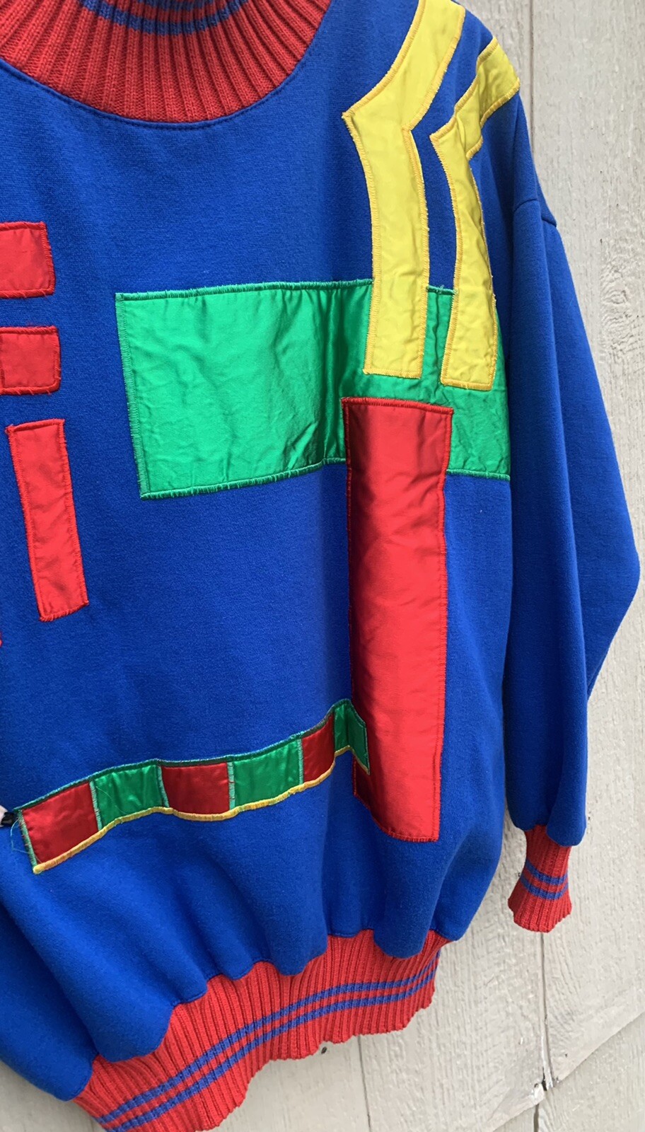 vintage sweashirt with geometric satin primary colors 1980s Boundary Waters L