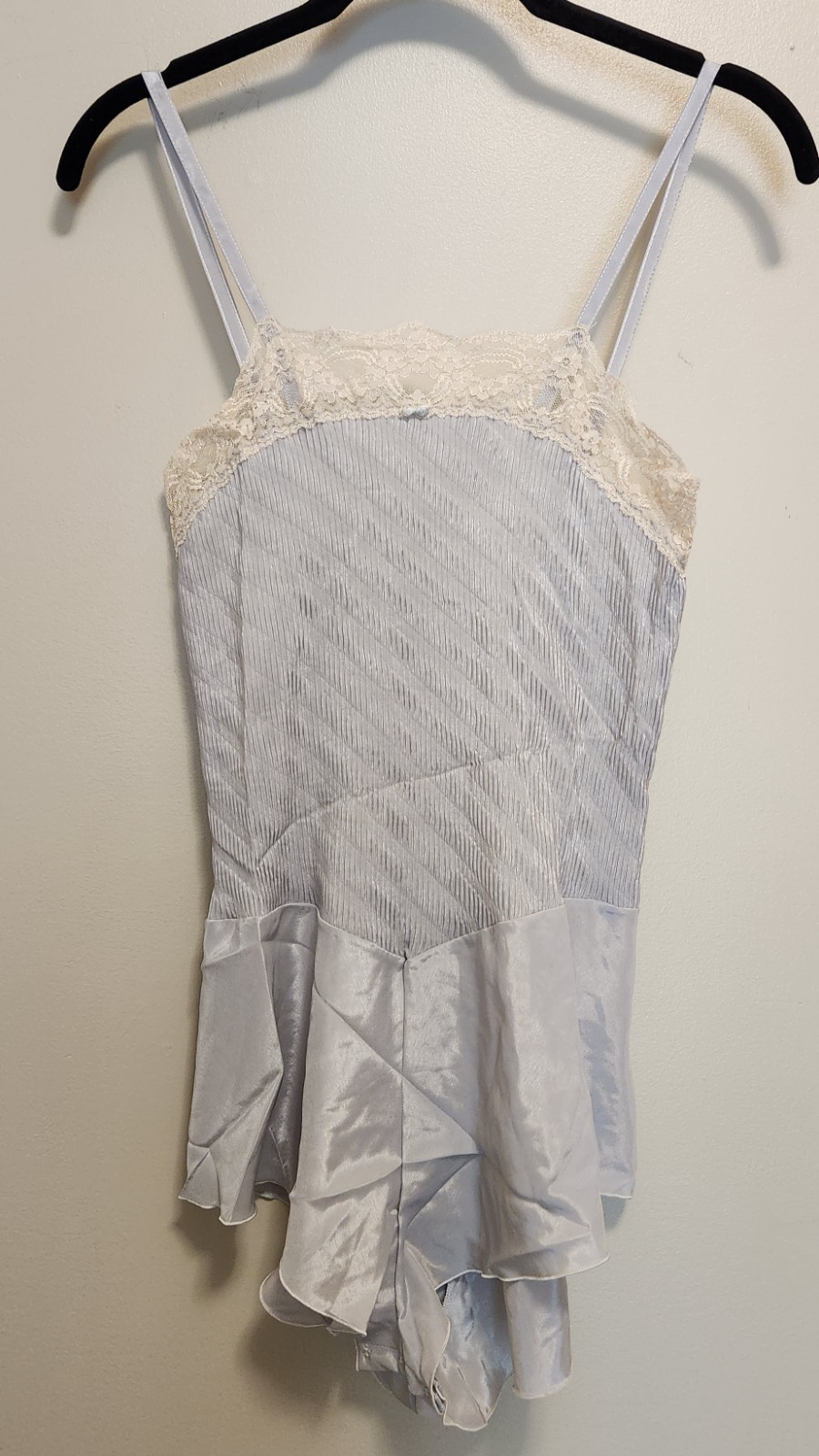 VTG Lingerie Sasson 2 Pc, Size S/32, Robe/Teddy/Hi-Cut Snap Crotch, Blue/Gray