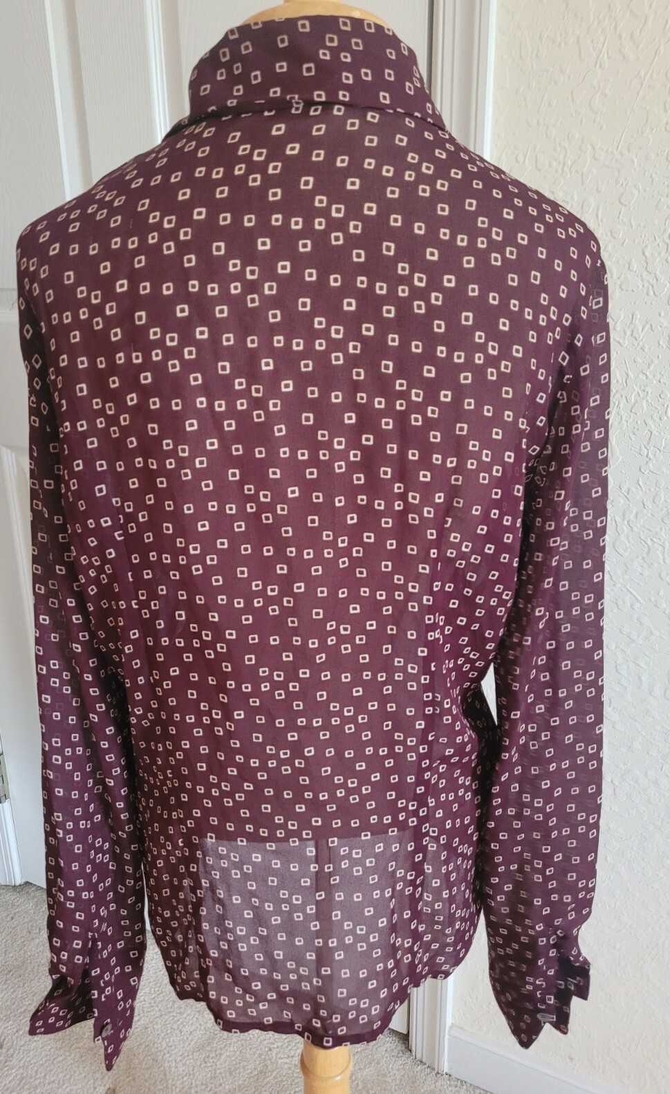 Vintage Anne Klein II 90s Ruffle High Neck Blouse Sz 6 Burgandy Free shipping
