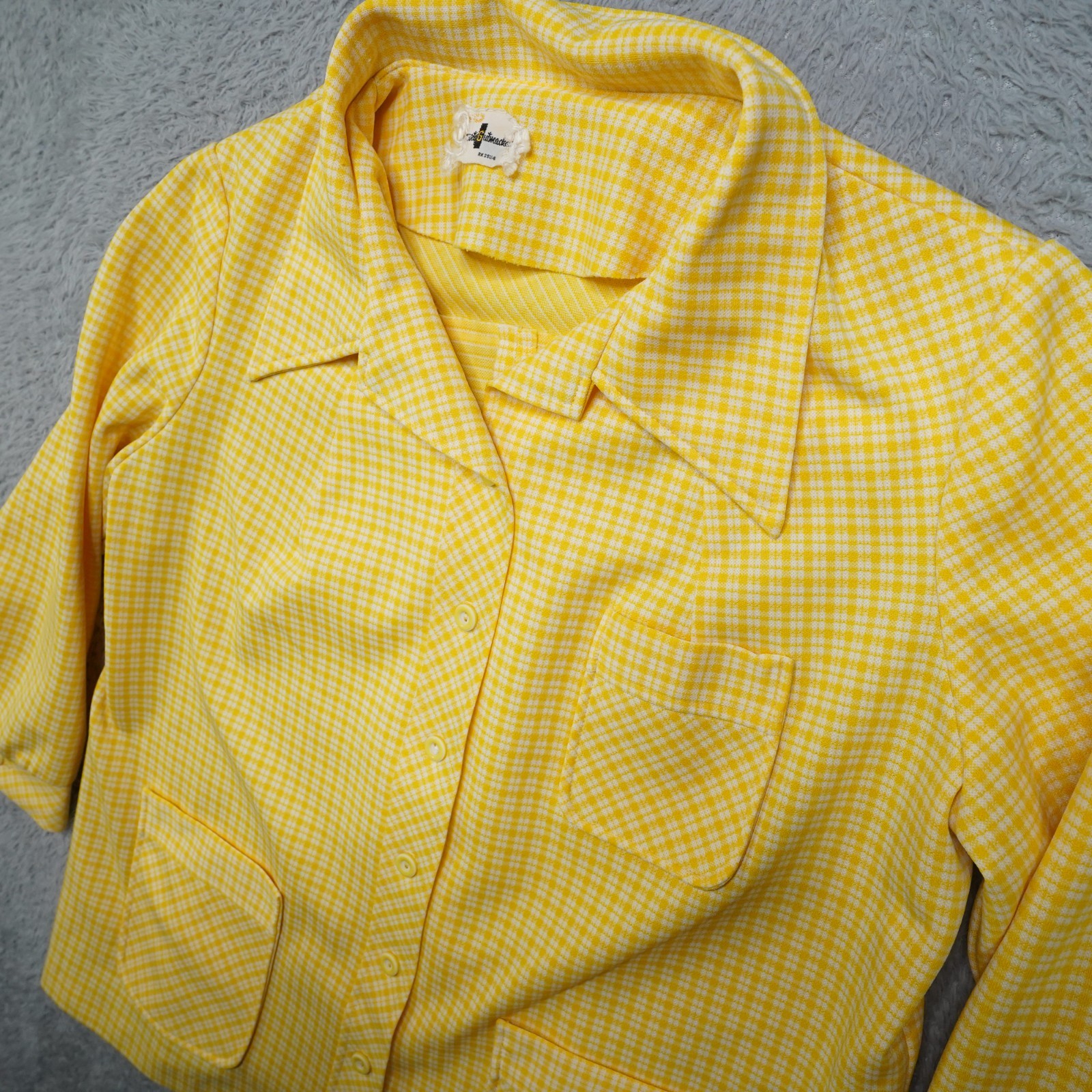 Vintage 60s Blouse Womens L Yellow Button Shirt Long Sleeve Marty Gutmacher