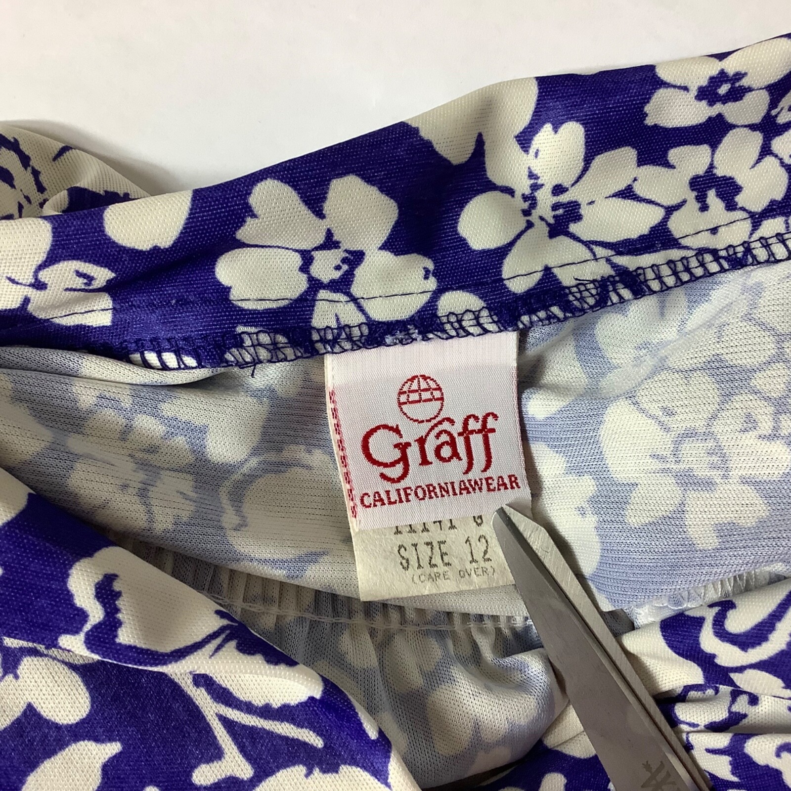 Vintage 70s Graff Californiawear Blue Floral Scalloped Collar Button Up Top
