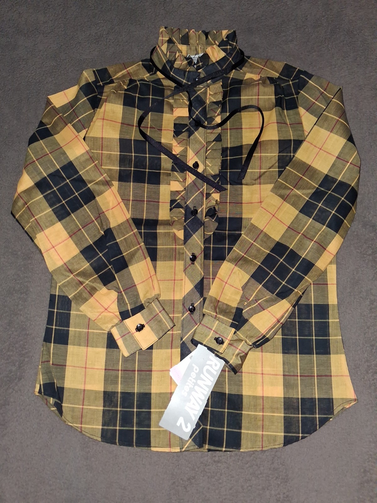 VTG 1970S TUXEDO Tartan Plaid Blouse Sz 8 Secretary Preppy NWTs Old Store Stock